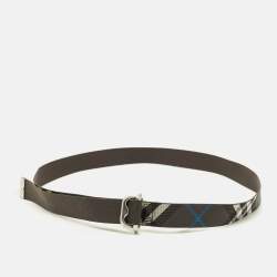Pre Owned Burberry M Webbing Buckle Belt Grey Check Nylon