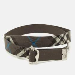 Pre Owned Burberry M Webbing Buckle Belt Grey Check Nylon