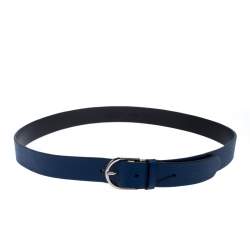 Pre Owned Burberry Blue Leather Alex Buckle Belt 95CM
