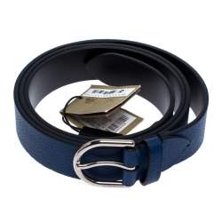 Pre Owned Burberry Blue Leather Alex Buckle Belt 95CM
