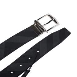 Pre Owned Burberry Grey Smoked Check Coated Canvas and Leather James Reversible Belt 85CM