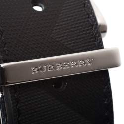 Pre Owned Burberry Grey Smoked Check Coated Canvas and Leather James Reversible Belt 85CM