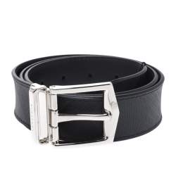 Pre Owned Burberry Grey Smoked Check Coated Canvas and Leather James Reversible Belt 85CM