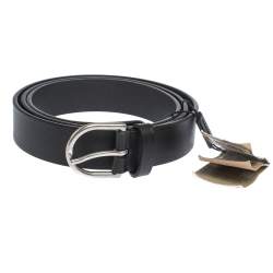 Pre Owned Burberry Black Leather Alex Buckle Belt 85CM