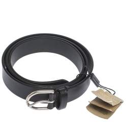 Pre Owned Burberry Black Leather Alex Buckle Belt 85CM