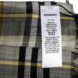 Pre Owned Burberry Sage Green Vintage Check Lightweight Wool & Silk Blend Scarf