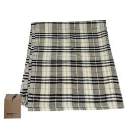 Pre Owned Burberry Sage Green Vintage Check Lightweight Wool & Silk Blend Scarf