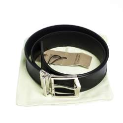 مملوكة مسبقًا Burberry Black Check Coated Canvas James Reversible Belt 80CM