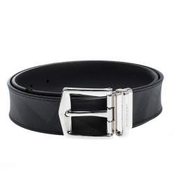 مملوكة مسبقًا Burberry Black Check Coated Canvas James Reversible Belt 80CM