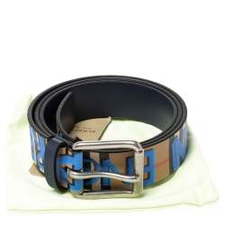 Pre Owned Burberry Multicolor Graffiti Print Check Coated Canvas Belt 105CM