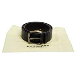 Pre Owned Burberry Black Perforated Check Leather Fife Buckle Belt 85CM