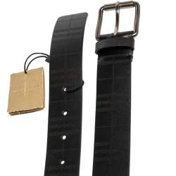 Pre Owned Burberry Black Perforated Check Leather Fife Buckle Belt 85CM