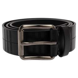 Pre Owned Burberry Black Perforated Check Leather Fife Buckle Belt 85CM