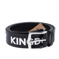 Pre Owned Burberry Black Leather Gray35 Buckle Belt 105CM