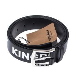 Pre Owned Burberry Black Leather Gray35 Buckle Belt 105CM