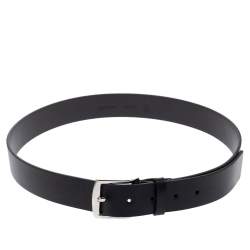 Pre Owned Burberry Black Leather Gray35 Buckle Belt 90CM