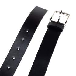 Pre Owned Burberry Black Leather Gray35 Buckle Belt 90CM