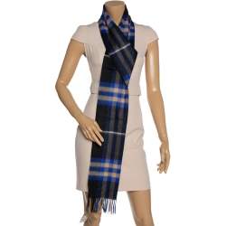 Burberry Bright Cobalt Classic Check Cashmere Scarf