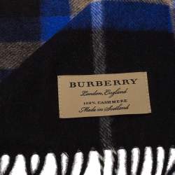 Burberry Bright Cobalt Classic Check Cashmere Scarf