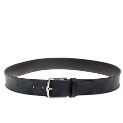 Pre Owned Burberry Navy Blue/Black Check Coated Canvas Joe Buckle Belt 90CM