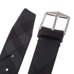 Pre Owned Burberry Grey Smoked Check Coated Canvas Joe Buckle Belt 85CM
