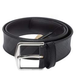 Pre Owned Burberry Grey Smoked Check Coated Canvas Joe Buckle Belt 85CM