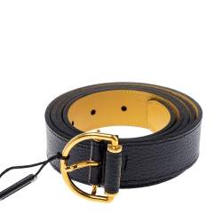 Pre Owned حزام بربري حلقة حرف دي مزدوجة جلد سوداء 90 سم