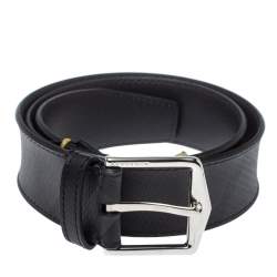 Pre Owned Burberry Grey Smoked Check Coated Canvas Joe Buckle Belt 80CM
