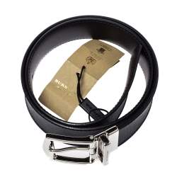 Pre Owned Burberry Grey Smoked Check Coated Canvas and Leather James Reversible Belt 80CM