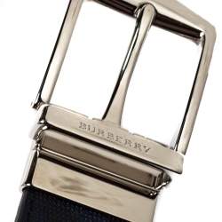 Pre Owned Burberry Grey Smoked Check Coated Canvas and Leather James Reversible Belt 80CM