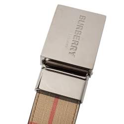 Pre Owned Burberry Beige House Check PVC Logo Plaque Belt 90CM