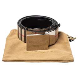 Pre Owned Burberry Beige House Check PVC Logo Plaque Belt 90CM