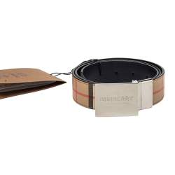 Pre Owned Burberry Beige House Check PVC Logo Plaque Belt 90CM