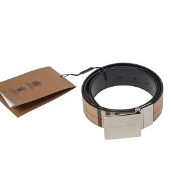 Pre Owned Burberry Beige House Check PVC Logo Plaque Belt 90CM