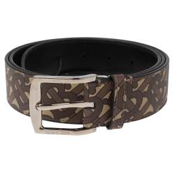 Pre Owned Burberry Beige/Brown TB-Print Coated Canvas Buckle Belt 105CM