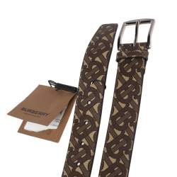 Pre Owned Burberry Beige/Brown TB-Print Coated Canvas Buckle Belt 105CM