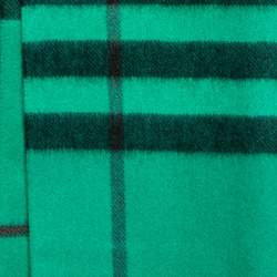 Burberry Green Checked Cashmere Fringed Muffler 