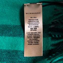 Burberry Green Checked Cashmere Fringed Muffler 