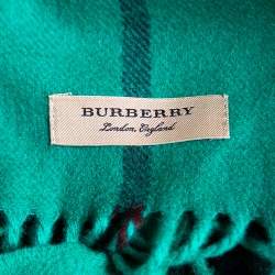 Burberry Green Checked Cashmere Fringed Muffler 