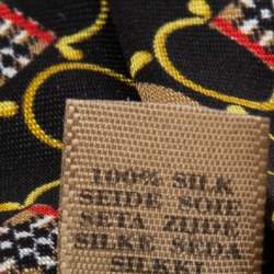 مملوكة مسبقًا ربطة عنق بربري حرير مطبوع أسود رفيعة 