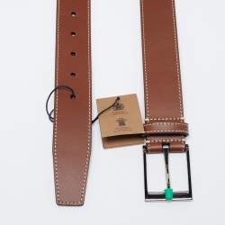 Pre Owned Burberry Brown Leather Louis Buckle Belt 90 CM