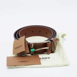 Pre Owned Burberry Brown Leather Louis Buckle Belt 90 CM