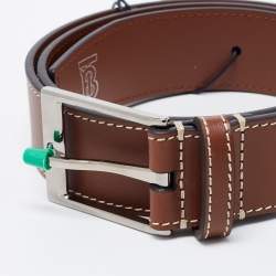 Pre Owned Burberry Brown Leather Louis Buckle Belt 90 CM