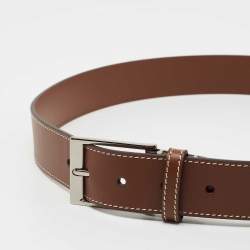 Pre Owned Burberry Tan Leather Louis Buckle Belt 90CM