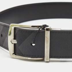 Burberry Charcoal Check Coated Canvas and Leather Reversible Buckle Belt 80CM