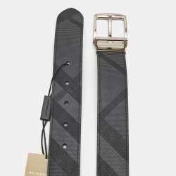 Burberry Charcoal Check Coated Canvas and Leather Reversible Buckle Belt 80CM