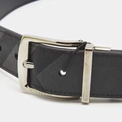 Burberry Charcoal Check Coated Canvas and Leather Reversible Buckle Belt 80CM