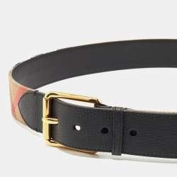 Burberry Black/Beige House Check Fabric and Leather Mark Buckle Belt 105CM