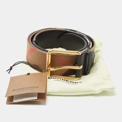 Burberry Black/Beige House Check Fabric and Leather Mark Buckle Belt 105CM