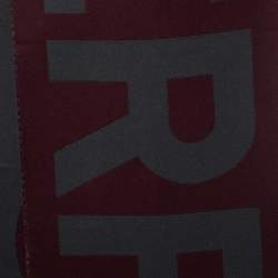Pre Owned Burberry Maroon/Grey Logo Text Wool Football Scarf